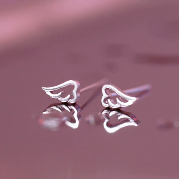 Sterling Silver Very Tiny Angel Wings Stud Earrings