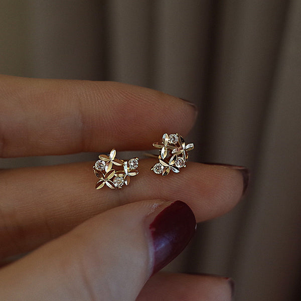 Sterling Silver Leaf Flowers Stud Earring