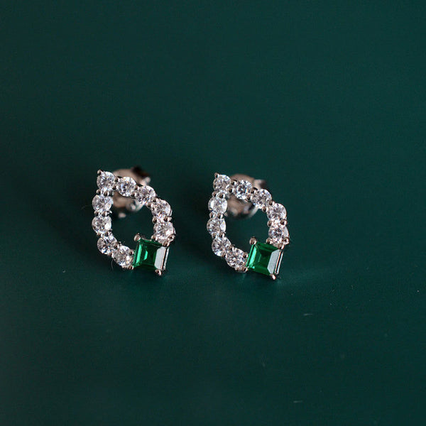 Sterling Silver Rhombus Emerald Earrings