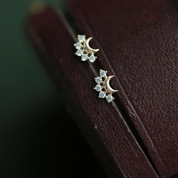 Sterling Silver Moon Celestial Stud Earrings