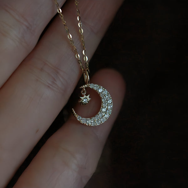 Sterling Silver Crescent Moon Diamond Necklace