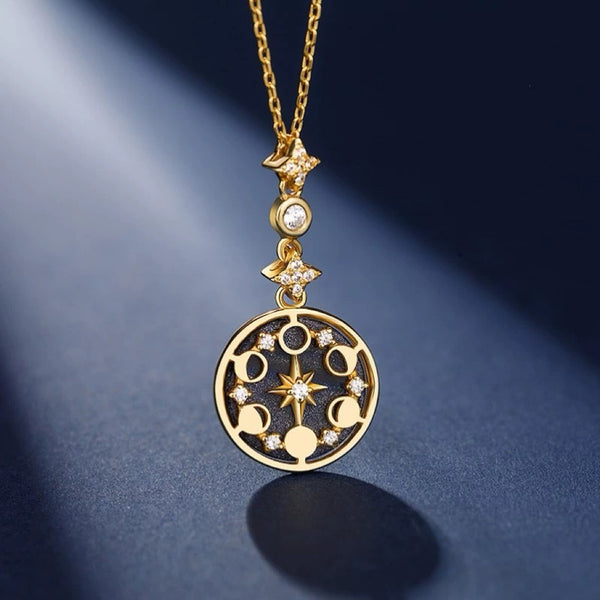 Sterling Silver Blue Sandstone Moon Phase Necklace