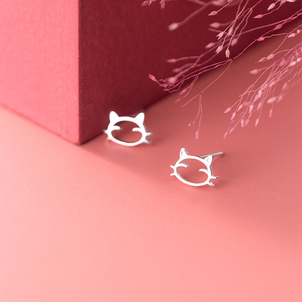 Sterling Silver Cat Stud Earrings