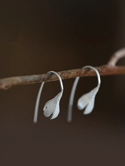 Sterling Silver Flower Hook Earrings