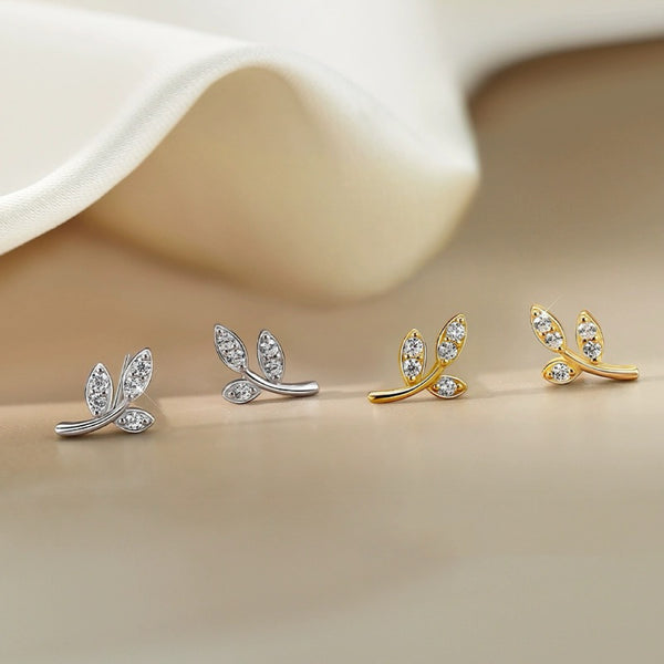 925 Sterling Silver Leaves Olive Leaf Stud Earrings