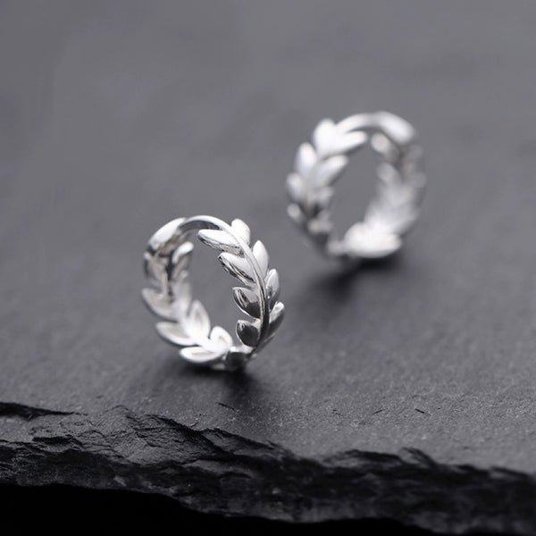 Sterling Silver Olive Leaf Hoop Earrings