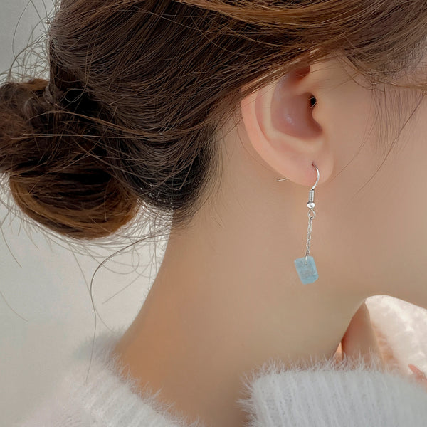 Natural Raw Stone Aquamarine Earrings