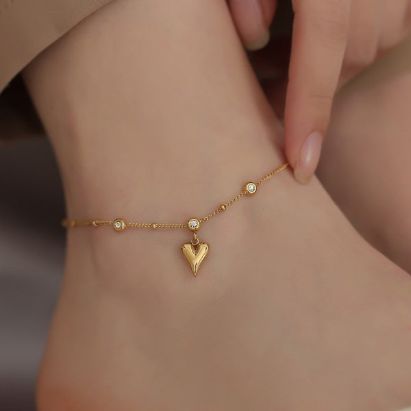 18K Gold Heart Anklet