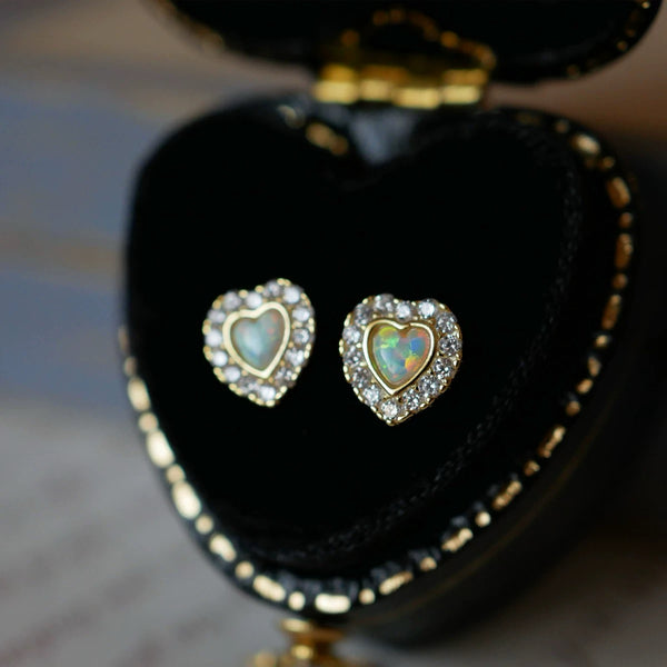 Sterling Silver Opal Heart Stud Earrings