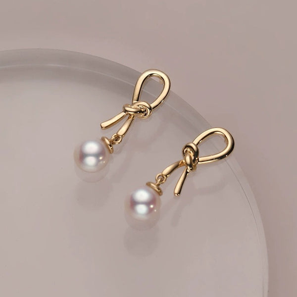 Sterling Silver Gold Plated Tie Knot Pearl Earrings