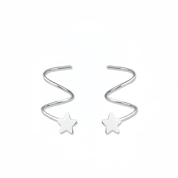 Sterling Silver Spring Twist Hoop Star Earrings