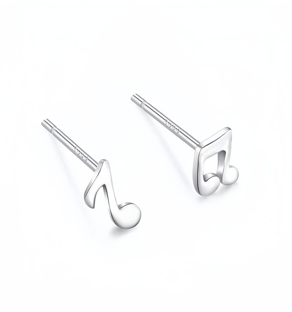 Sterling Silver Tiny Asymmetrical Music Note Stud Earrings