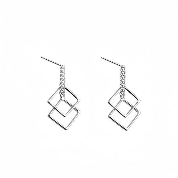 Sterling Sliver Square Geometric Threader Earrings