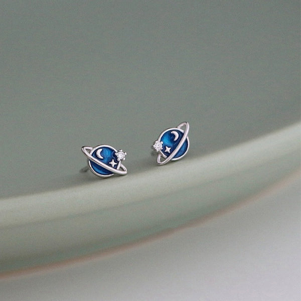 Sterling Silver Blue Star and Moon Earrings