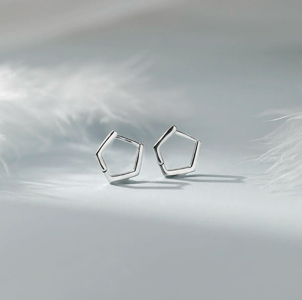 925 Sterling Silver Pentagon Hoop Earrings