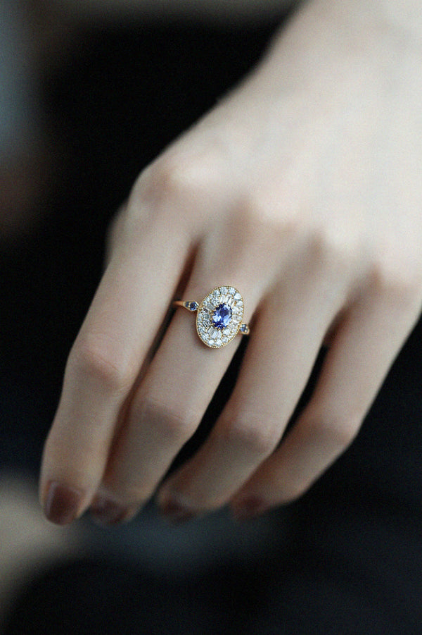 Sterling Silver Gold Plated Sapphire Pave Cluster Zircon Ring