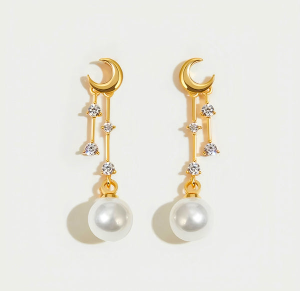 Sterling Silver Crescent Moon Pearl Earrings